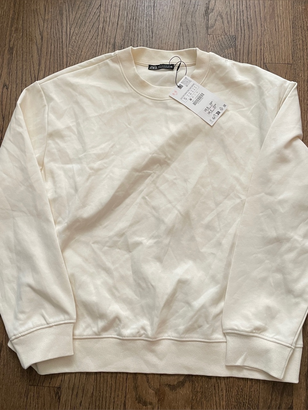 NWT Zara Cream Jogger Running Crewneck Sweatshirt Size Small